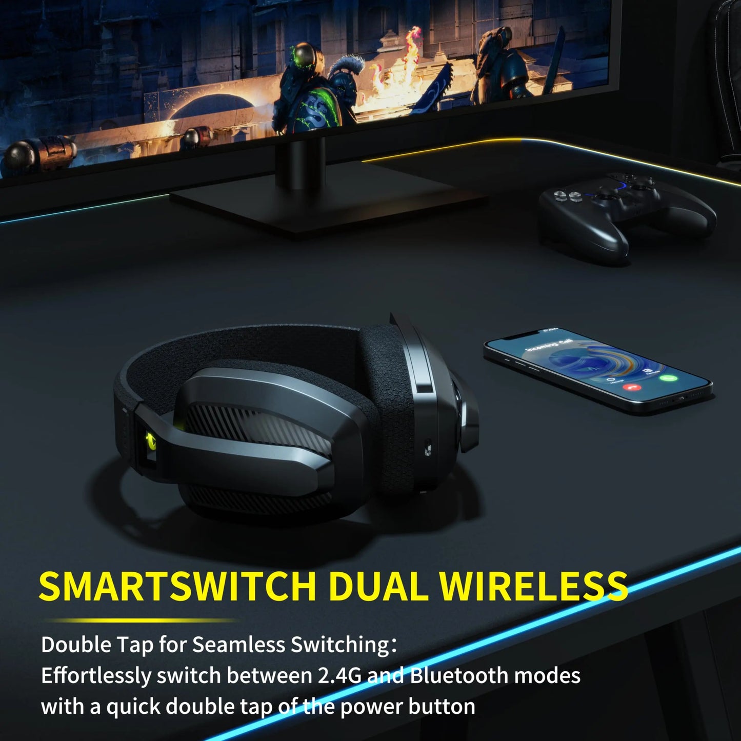 BINNUNE BW06 2.4GHz Wireless Gaming Headset with Mic for PS5 PS4 PC