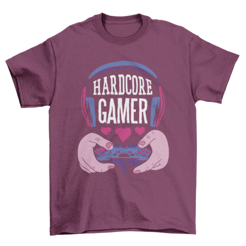 Hardcore gamer quote with headphones cute hearts t-shirt