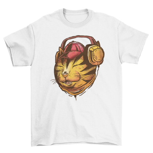 Cat with headphones illustration t-shirt