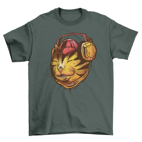 Cat with headphones illustration t-shirt