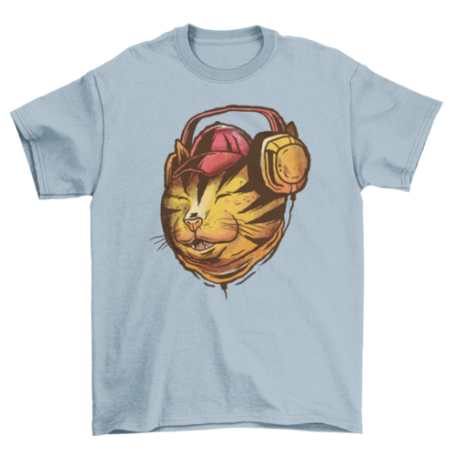 Cat with headphones illustration t-shirt