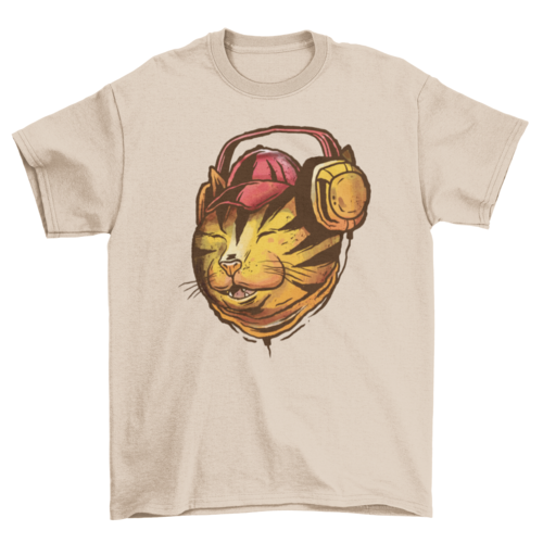 Cat with headphones illustration t-shirt