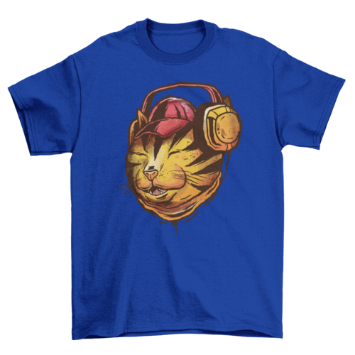 Cat with headphones illustration t-shirt