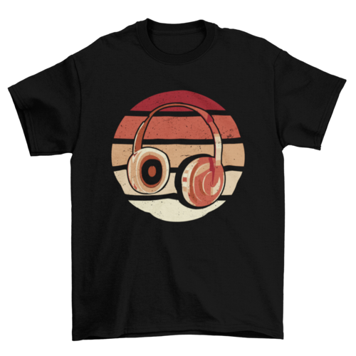 Headphones retro sunset t-shirt design