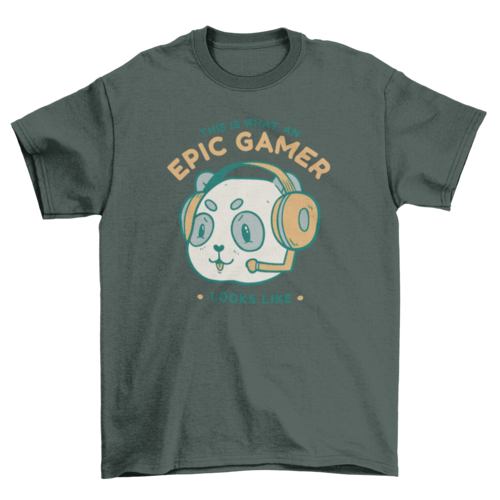 Panda bear gamer with headphones t-shirt