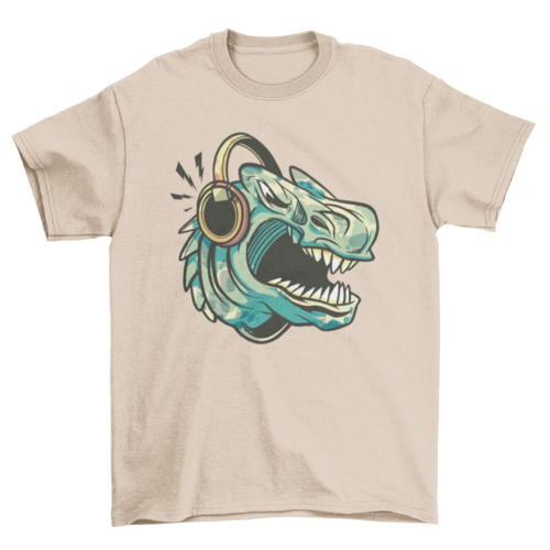 Angry dino listening to music t-shirt
