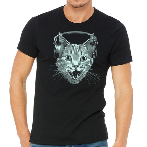 Cat Wearing Headphones Men's Tshirt- Cat DJ Shirt For Men and Boys- Mu