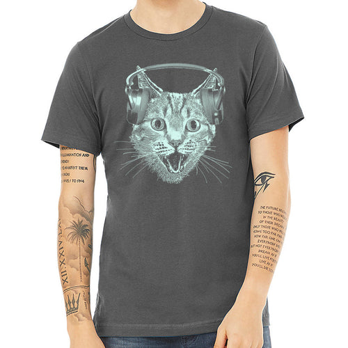 Cat Wearing Headphones Men's Tshirt- Cat DJ Shirt For Men and Boys- Mu