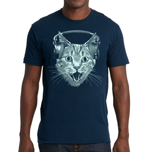 Cat Wearing Headphones Men's Tshirt- Cat DJ Shirt For Men and Boys- Mu