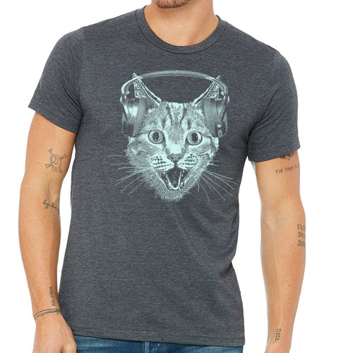 Cat Wearing Headphones Men's Tshirt- Cat DJ Shirt For Men and Boys- Mu