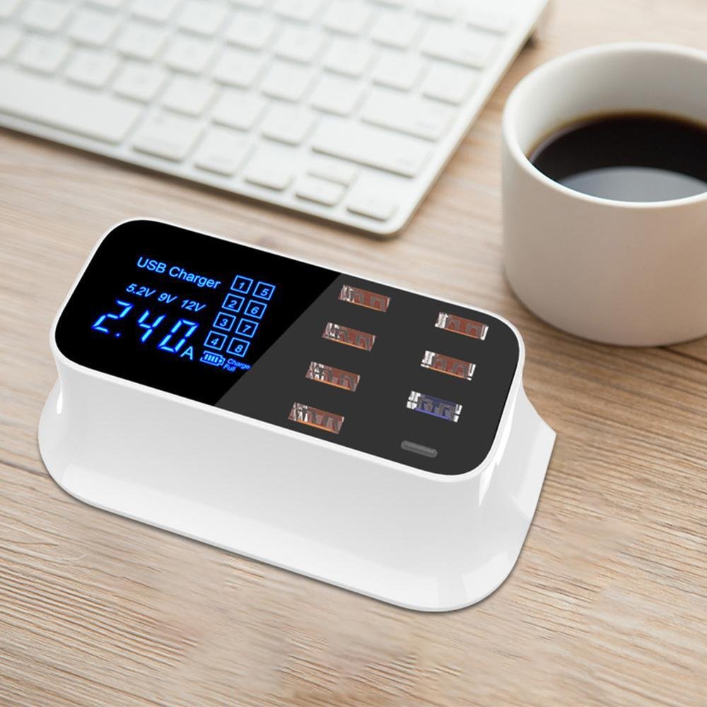8-Port USB & Type-C Smart Charging Station with LCD Display