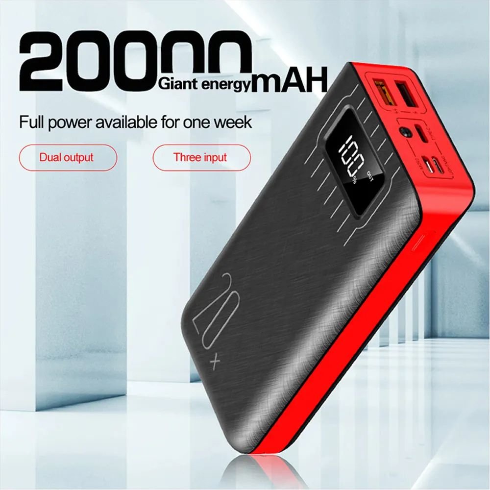 20,000mAh Power Bank | Dual USB Fast Charger & LED Light