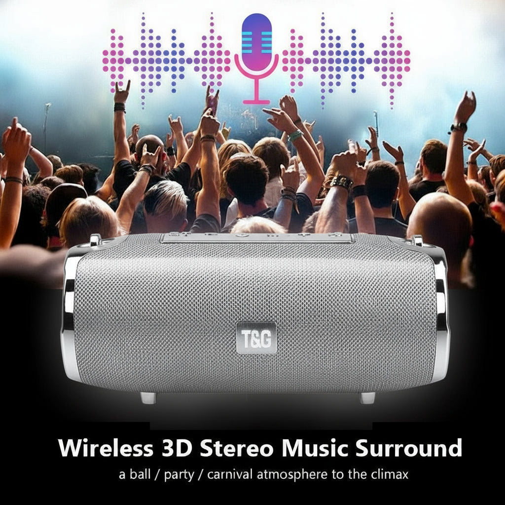 Large Waterproof Bluetooth Speaker – Strap, 360° Sound, Powerful Bass Boost & FM