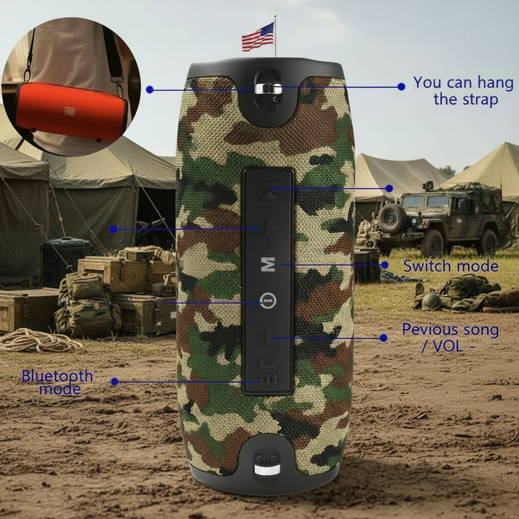 Large Waterproof Bluetooth Speaker – Strap, 360° Sound, Powerful Bass Boost & FM