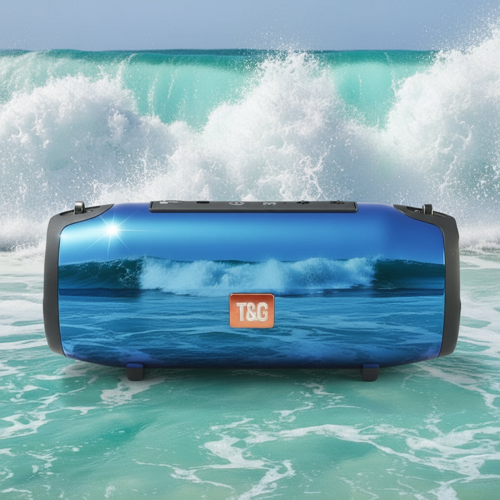 Large Waterproof Bluetooth Speaker – Strap, 360° Sound, Powerful Bass Boost & FM