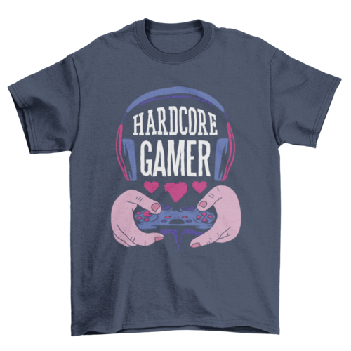 Hardcore gamer quote with headphones cute hearts t-shirt