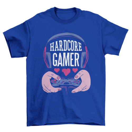 Hardcore gamer quote with headphones cute hearts t-shirt