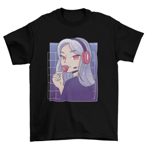 Anime gamer girl lollipop t-shirt design