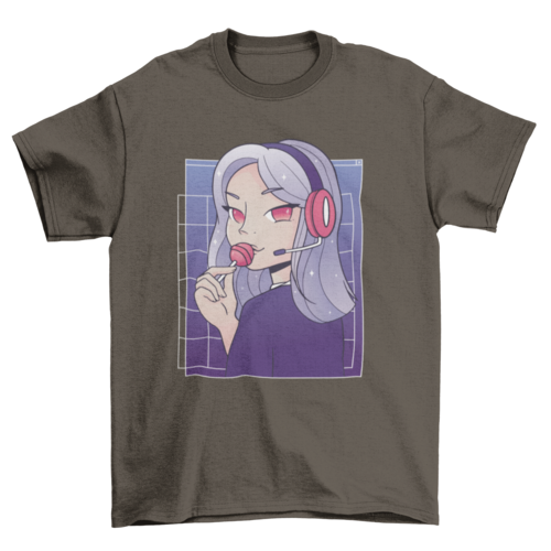 Anime gamer girl lollipop t-shirt design