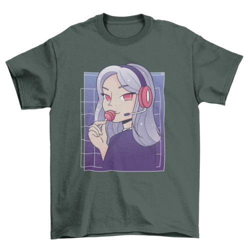 Anime gamer girl lollipop t-shirt design