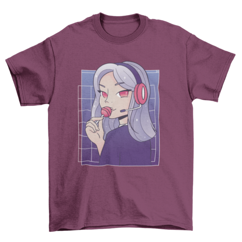 Anime gamer girl lollipop t-shirt design