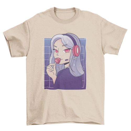Anime gamer girl lollipop t-shirt design