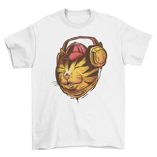 Cat with headphones illustration t-shirt