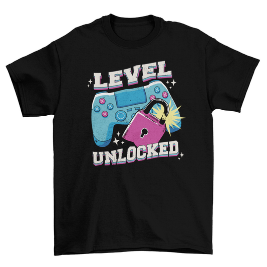 Fun Hobby Retro joystick Gaming Game gamer lock quote "Level unlocked"