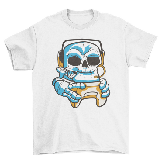 Skull gamer with joystick t-shirt
