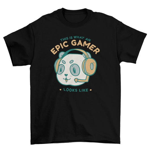 Panda bear gamer with headphones t-shirt
