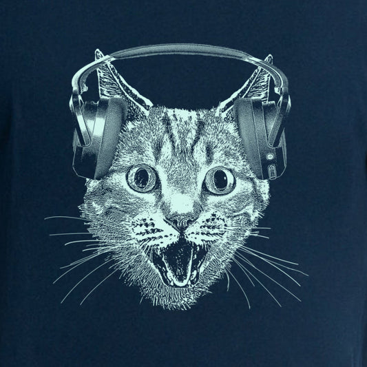 Cat Wearing Headphones Men's Tshirt- Cat DJ Shirt For Men and Boys- Mu