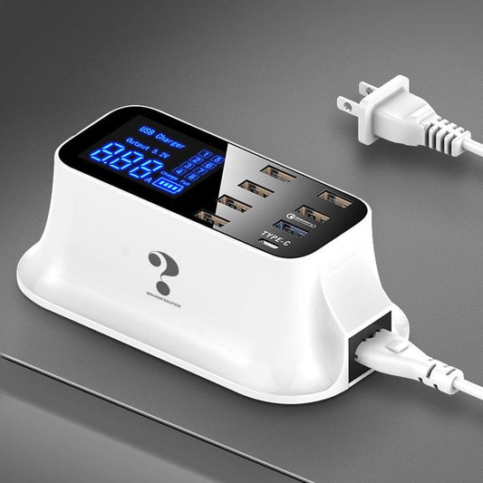 8-Port USB & Type-C Smart Charging Station with LCD Display